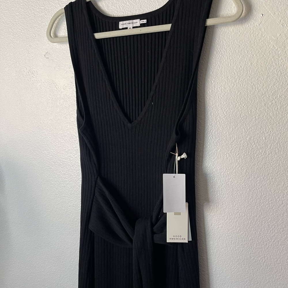 Good American Sleeveless Belted Body Dress Ribbed Knit Black Midi Black 3X - Picture 4 of 9